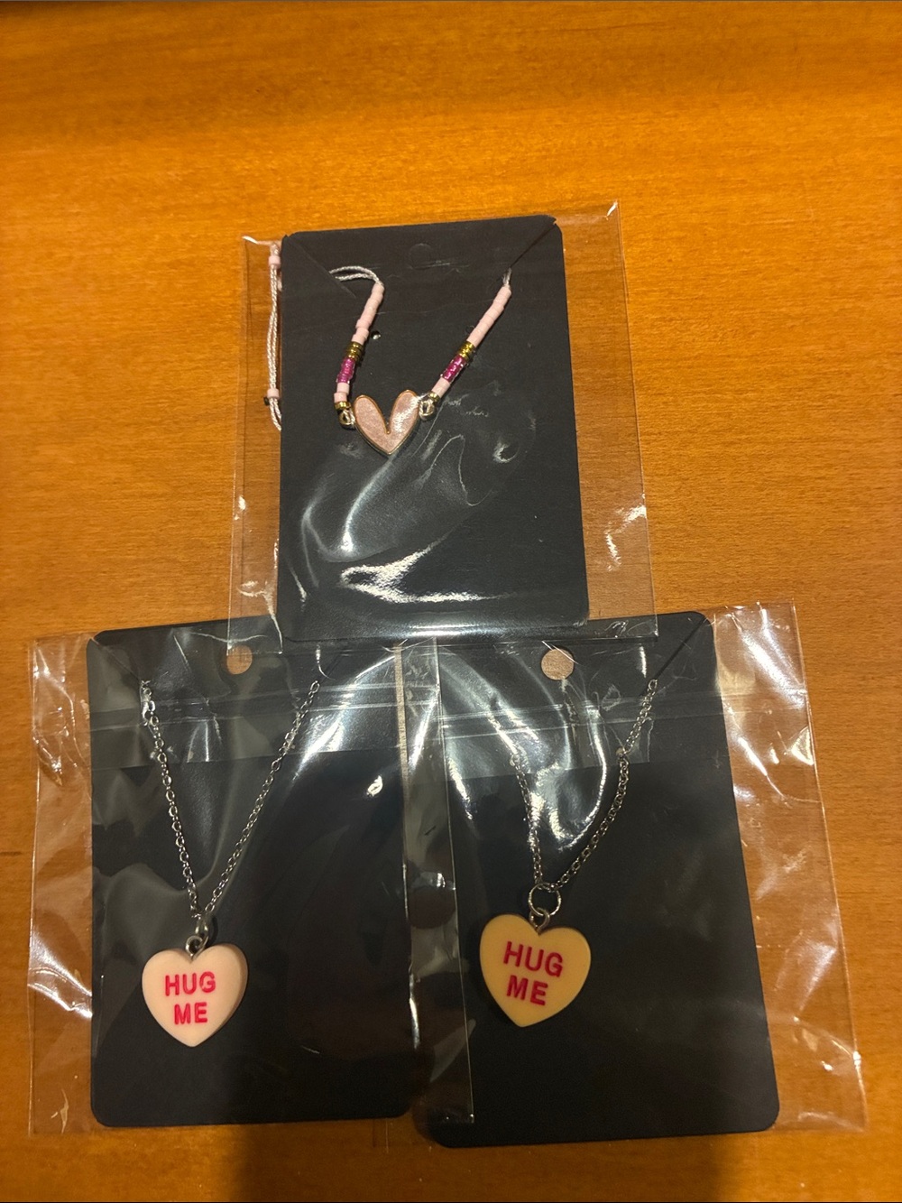 💗3 for $20💗-Heart Pendant Necklaces - Pink & Cream "HUG ME" and Pink Beaded Hear